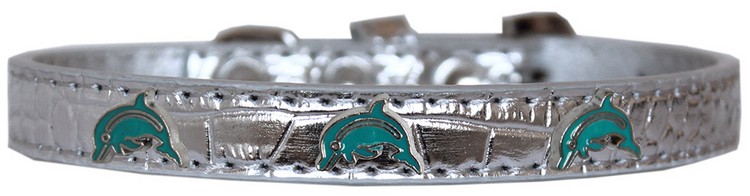 Dolphin Widget Croc Dog Collar Silver Size 20